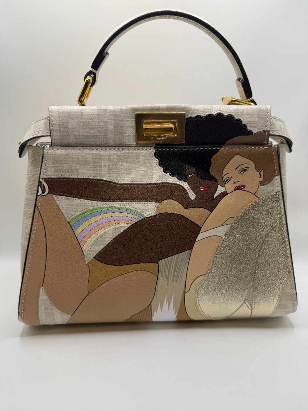 Fendi x Antonio Lopez Disco Girls glazed fabric nappa FF peekaboo handbag